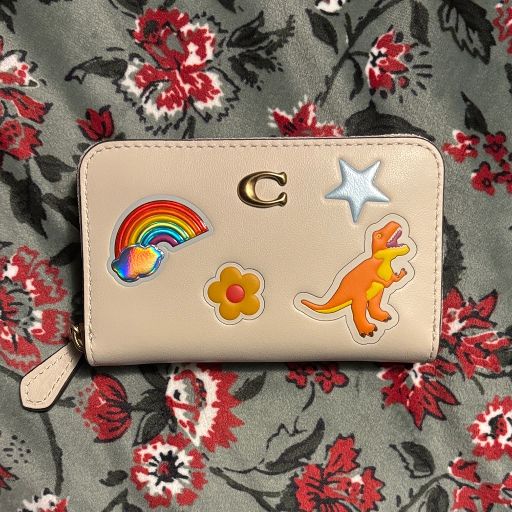 Coach Chalk White Card Wallet with Sticker Print